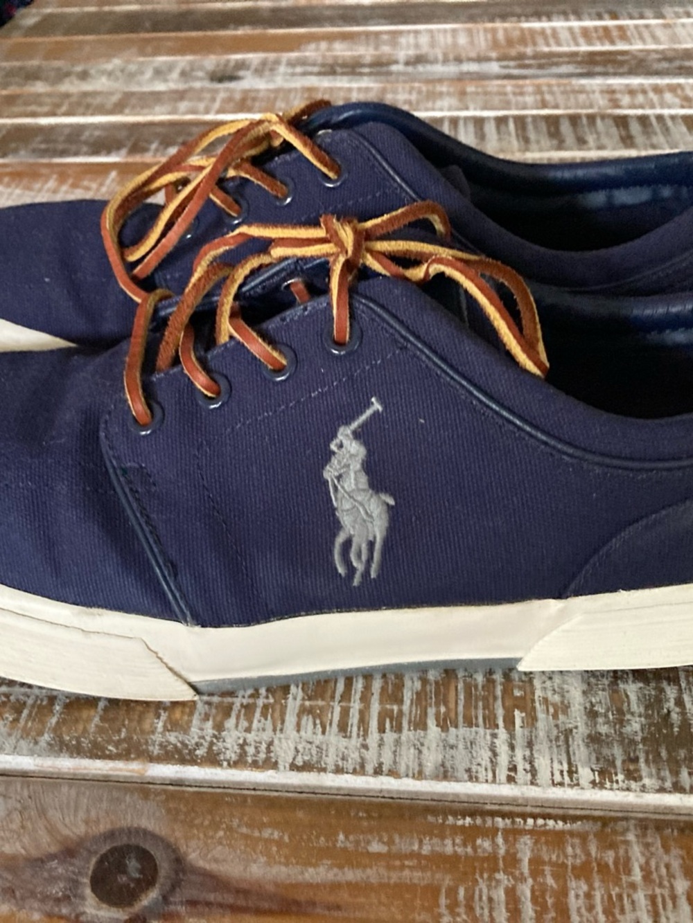 Polo by Ralph Lauren Navy Canvas Sneakers with White Logo and Brown Laces